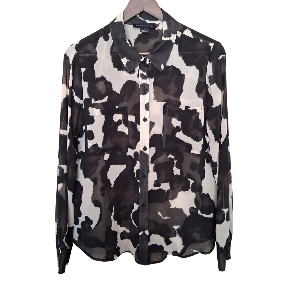 Sanctuary Monday to Sunday Pony Print Sheer Button-Up Blouse Women's S